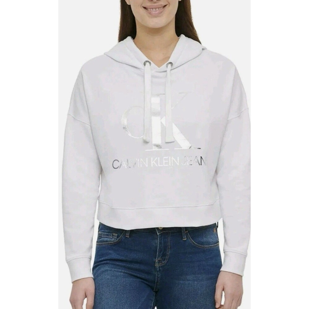 Calvin Klein Cropped Hoodie Women's Medium White